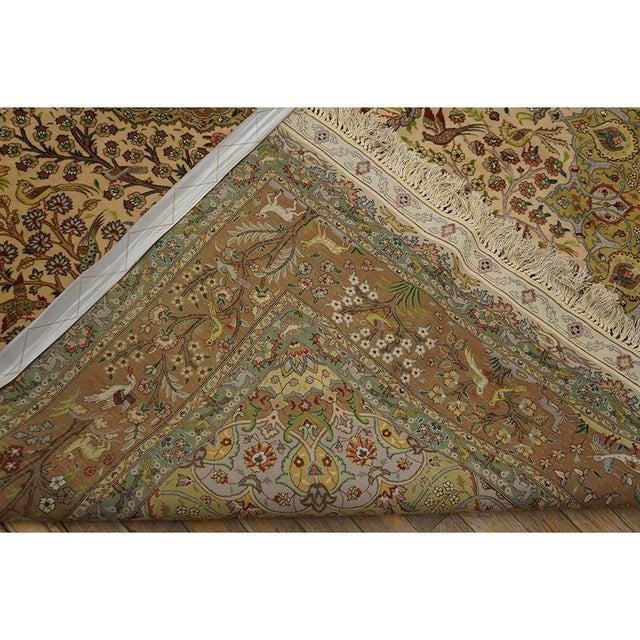 1940s 1940s Classic Beige Floral Animals Antique Tabriz Handknotted Wool Carpet Rug For Sale - Image 5 of 7
