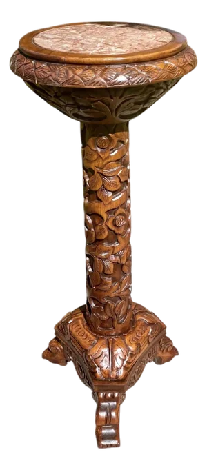 Vintage Balinese Intricately Hand Carved Mahogany Pedestal