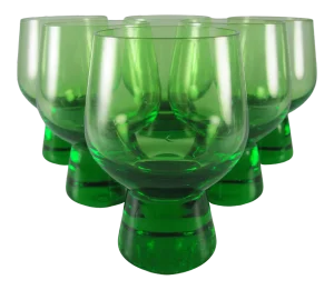 9 Ounce Lime Citron Apple Jade Green Crystal Glass Footed Tumblers - Set of 6