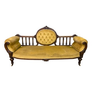Victorian Upholstered Walnut Sofa, 1875 For Sale