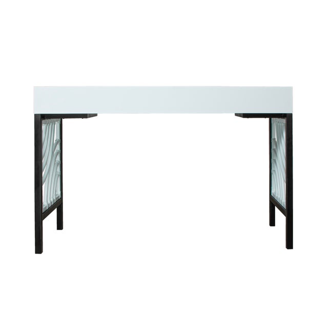 Wood Swirl Writing Desk - Light Blue For Sale - Image 7 of 9