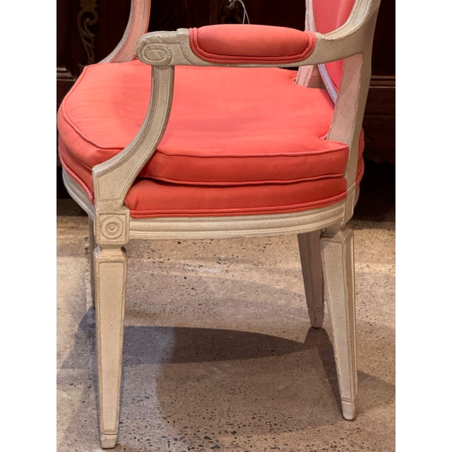 Burnt Orange Pair of Vintage Painted French Armchairs With Oval Backs For Sale - Image 8 of 9