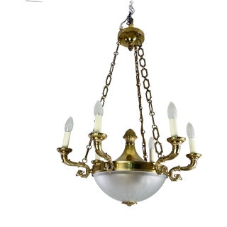 Italian 8-Light Chandelier in Brass and Glass, 1960s For Sale