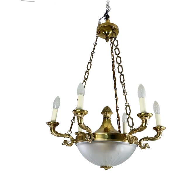 Italian 8-Light Chandelier in Brass and Glass, 1960s For Sale