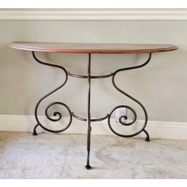 Custom Solid Wrought Iron Demilune Console / Entry Table Base in Hammered Burnished Amber For Sale In Los Angeles - Image 6 of 8