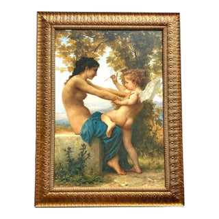 Framed Art Print on Canvas - Bouguereau's Young Girl Defending Herself Against Eros - 30" X 41" For Sale
