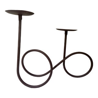 Double Loop Brown Metal Candle Holder For Sale