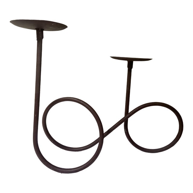 Double Loop Brown Metal Candle Holder For Sale