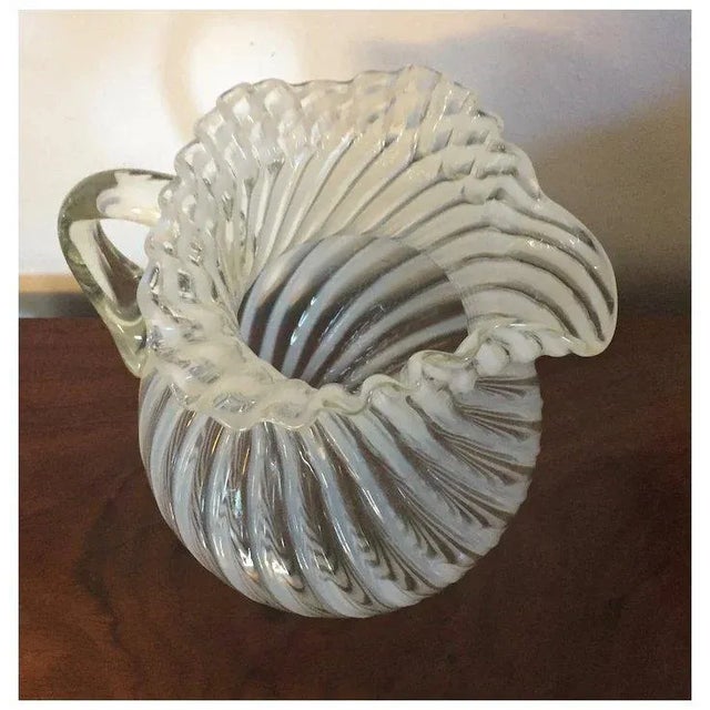 Antique 19th Century American Opalescent White Swirl Glass Pitcher With Ruffled Rim For Sale - Image 4 of 12