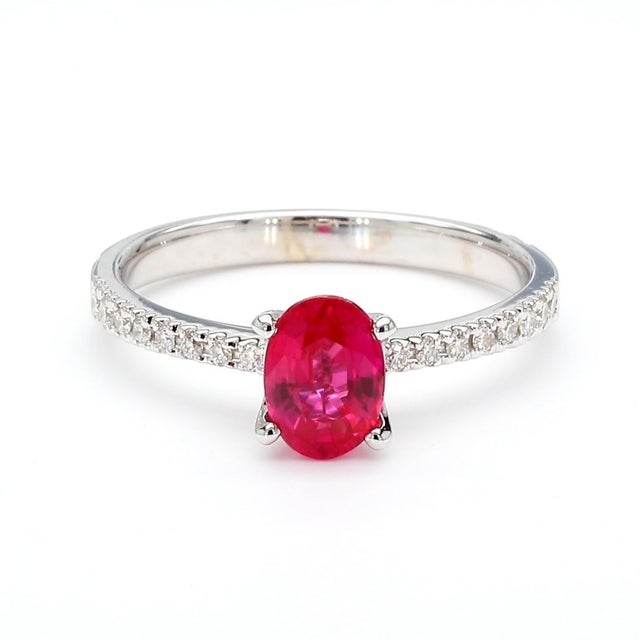 Metal Gia 1.25 Carat Burma Ruby & Pave Diamond 18k White Gold Ring, Size 7 For Sale - Image 7 of 12