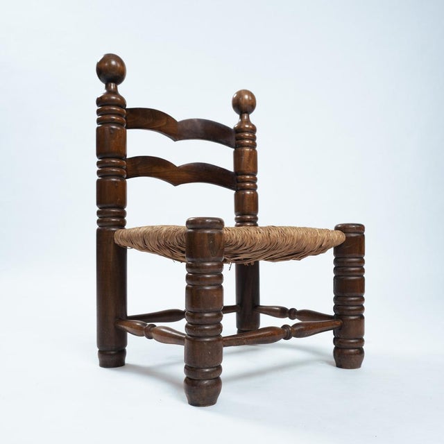 1940s Low Oak Woven Straw Chair by Charles Dudouyt, 1940s For Sale - Image 5 of 10