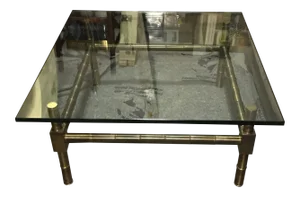 20th Century Hollywood Regency Brass Bamboo Glass Top Coffee Table