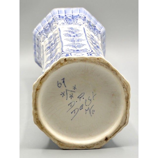 Blue Hand Painted Delftware Chinoiserie Trumpet Vase, 11.5 Inches For Sale - Image 8 of 9