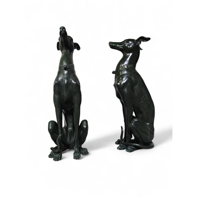 Italian Greyhound Statues in Green Patinated Bronze, 1950s, Set of 2 For Sale - Image 11 of 13