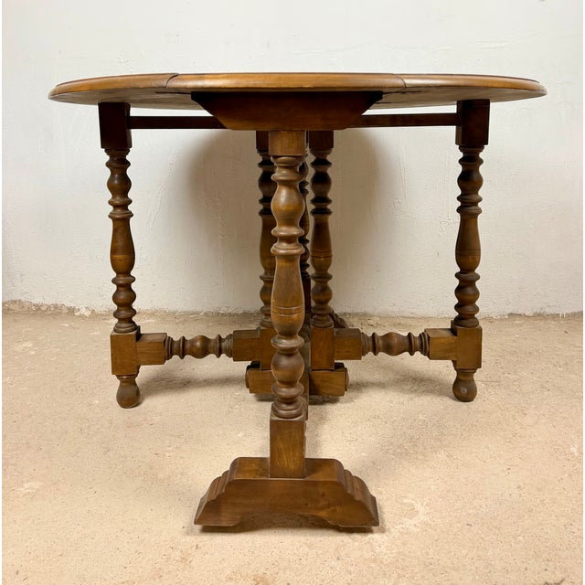 Mid-Century Spanish Drop-Leaf Dining Table with Barley Twist Legs, 1940 For Sale - Image 9 of 10