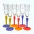 Multi-colored champagne glasses, group of 6. This eccentric 1980s set of stemmed champagne flutes, attributed to Kosta...