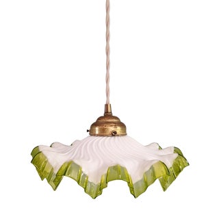 Art Deco Pendant Light in Scalloped White Opaline Glass, 1920s For Sale