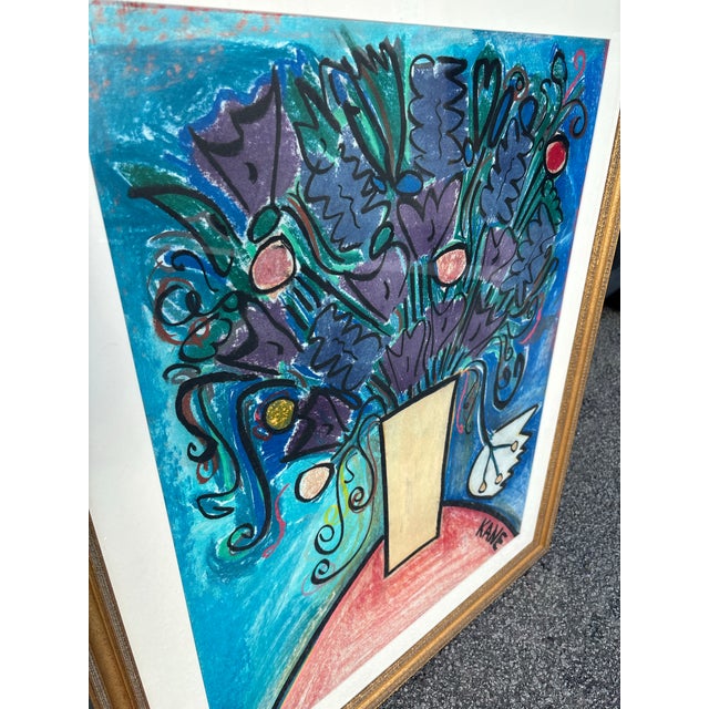 Wood 1980s Large Original Bob Paul Kane Floral Still Life Mixed Media Painting - Framed For Sale - Image 7 of 10