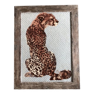 Beautiful Large Vintage Leopard Needlepoint Picture Barnwood Frame For Sale