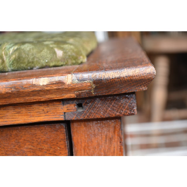 Antique English Oak Wood Commode Potty Chamber Pot Cupboard W/ Cushioned Top For Sale - Image 13 of 16