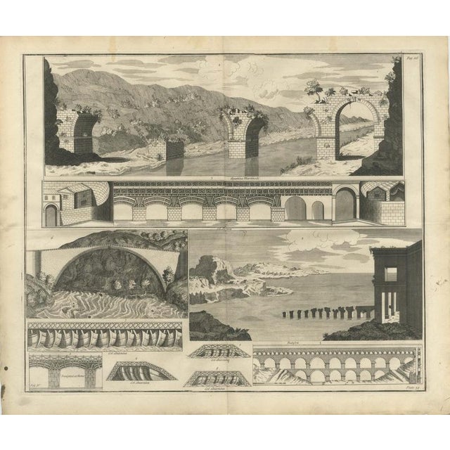 Bernard de Montfaucon, Ruined Roman Bridges, Timber Bridges and an Aqueduct, 1722, Engraving For Sale - Image 3 of 8