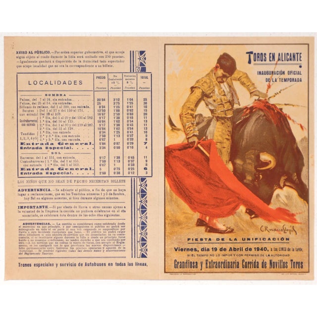 Art Deco 1950's Spanish Bullfighting Poster, Plaza De Toro, Valencia (Set of 2) For Sale - Image 3 of 8