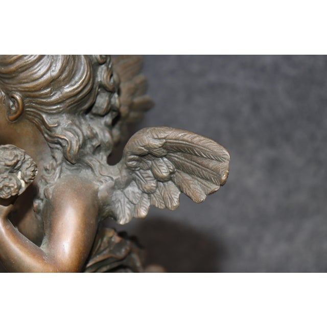 1960s 1960's Patinated Winged Putti Sculpture on Marble Base For Sale - Image 5 of 10