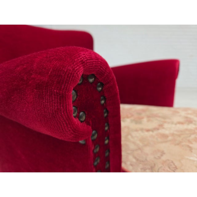 Danish Armchair in Red Velour and Ash, 1970s For Sale - Image 4 of 17