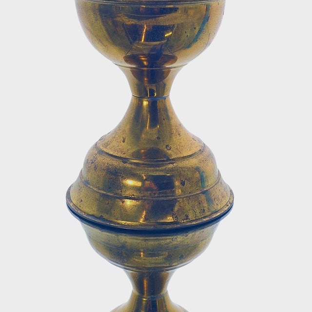 Brass Victorian Brass Duplex Oil Lamp With Patina and Glass Chimney For Sale - Image 8 of 9