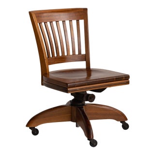 Mid 20th Century W. H. Gunlocke "Bank of England" Wood Swivel Office Chair For Sale