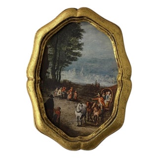 Id Century Florentine Made in Italy Western Wagon Scene Print in Gilt Frame For Sale