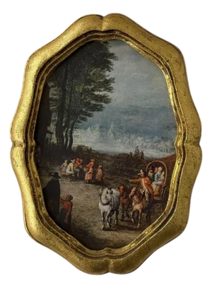 Id Century Florentine Made in Italy Western Wagon Scene Print in Gilt Frame