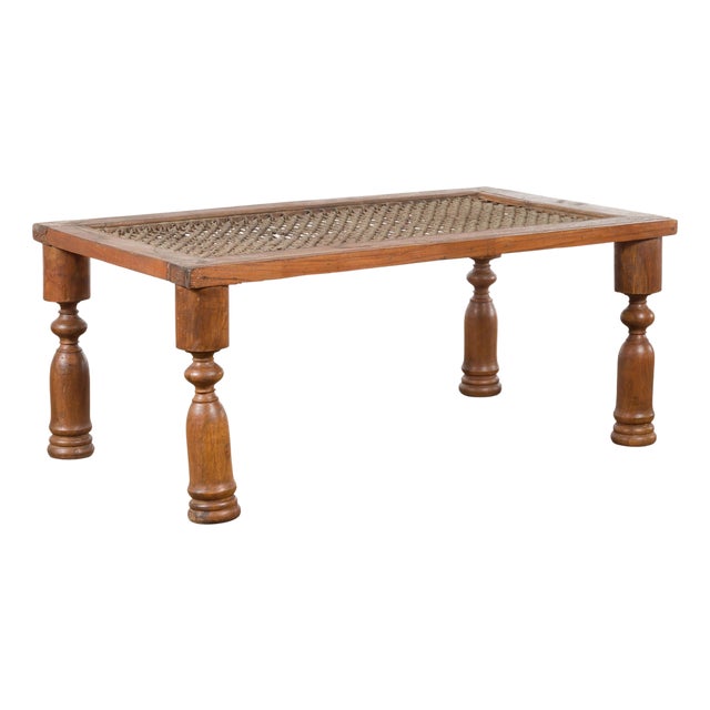 Indian Antique Window Grate Made into a Coffee Table with Turned Baluster Legs For Sale