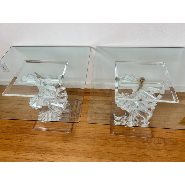 Karl Springer Pair Vintage Mid-Century Modern Stacked Lucite Helix Spiral Tables For Sale - Image 4 of 9
