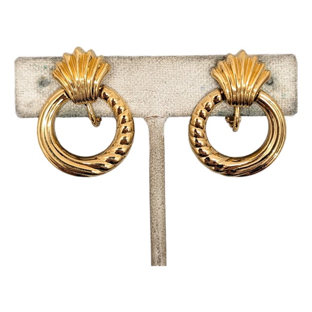 Vintage 1980s Signed Napier Goldtone Hoop Clip Earrings-2 Pieces For Sale