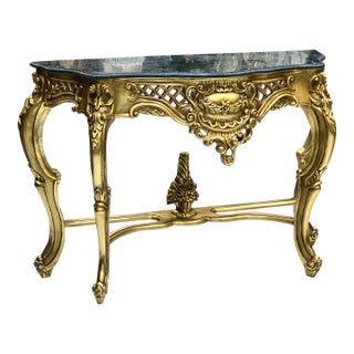 French Style Console Table Black Marble Topped Gold Details For Sale