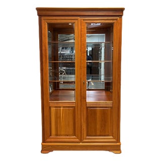 Cherrywood Display Cabinet with Glass Doors and Lighting For Sale
