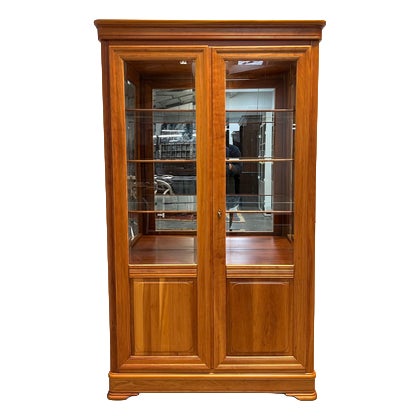 Cherrywood Display Cabinet with Glass Doors and Lighting For Sale