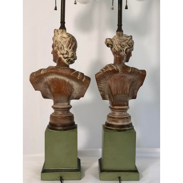 Neoclassical 1940s Cerused Oak Neoclassical Bust Lamps - a Pair For Sale - Image 3 of 10