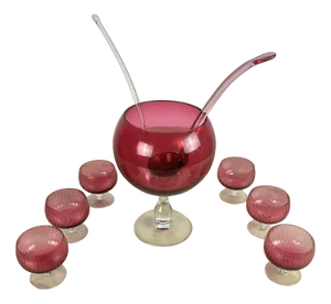 Murano Sangria Glass Set, Italy, 1940s, Set of 9