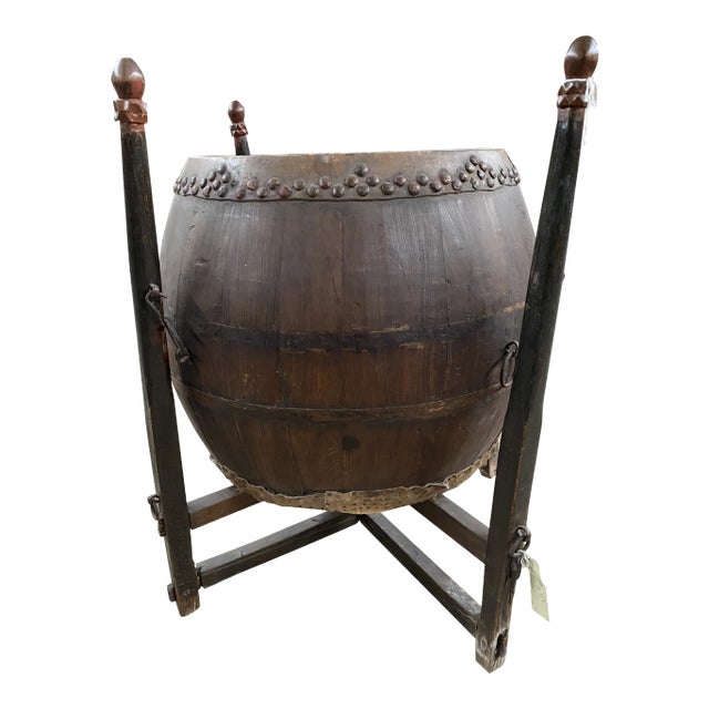 Mid 19th Century Antique Chinese Drum With Stand For Sale