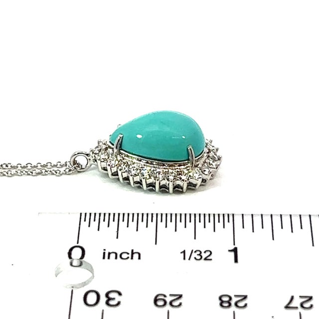 Persian Turquoise Diamond Pendant With Chain 17" 14k WG 9.9 TCW Certified For Sale - Image 17 of 18