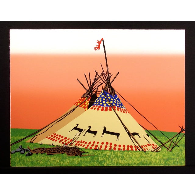 "Morning Lodges" unframed Limited Edition Serigraph on Fine Art Paper Hand signed by Ward Churchill Paper Size: 25" x 32"...