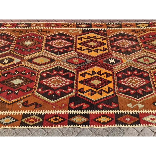 Mid-Century Modern Vintage Turkish Kilim Rug - 134" X 66" For Sale - Image 3 of 11