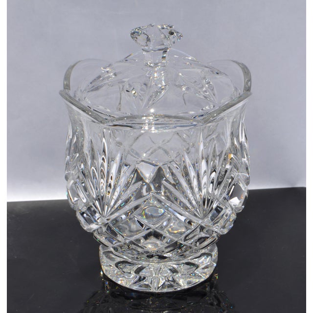 Metal Mid 20th Century Waterford Style Boho Chic Heavy Crystal Bonbonniere Cookie Jar Bowl For Sale - Image 7 of 15