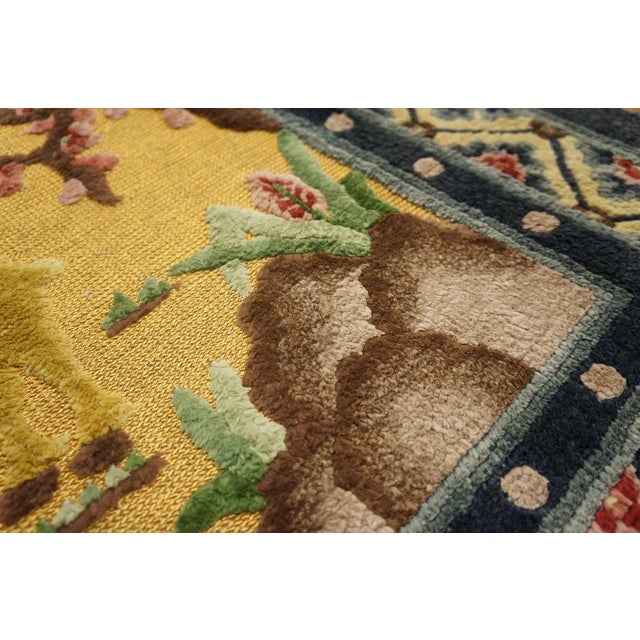 1930s Yellow Gold Scene Figural Antique Chinese Silk & Metallic Thread Rug 2'7" X 4'2" Wool Knotted Carpet For Sale In New York - Image 6 of 12