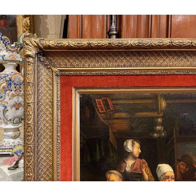 Baroque 19th Century Dutch Oil on Canvas Painting in Carved Gilt Frame After D. Teniers For Sale - Image 3 of 10
