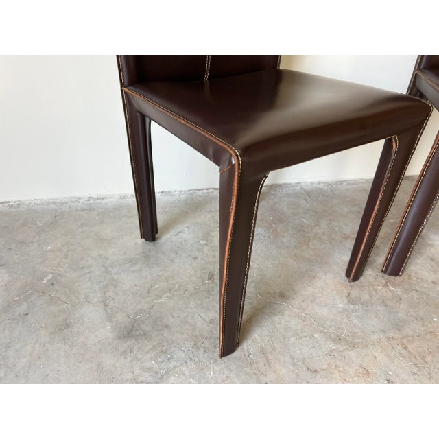 1980's Postmodern Italian Brown Leather Desk Chair by Arper For Sale - Image 10 of 11