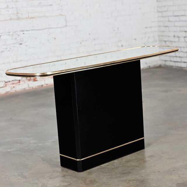 Black Late 20th Century Postmodern Sofa or Console Table With Mirror Top & Black Lacquered Pedestal Base For Sale - Image 8 of 12