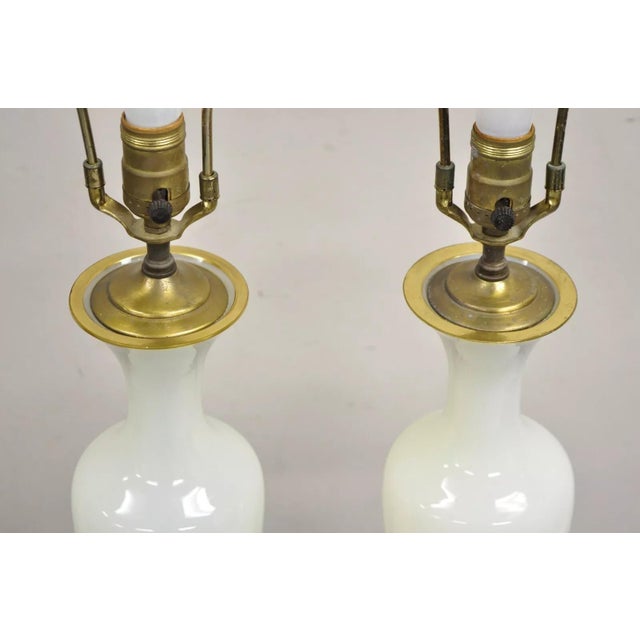 Vintage French Neoclassical Style Opaline Vaseline Glass Table Lamps - A Pair For Sale In Philadelphia - Image 6 of 11